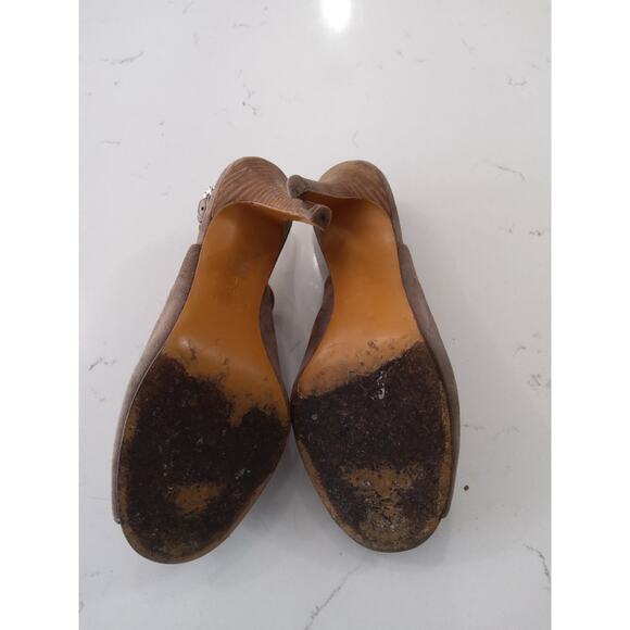 Coach Suede Lenora Taupe slingback heels peep toe 8.5 Old Money chic luxury - Picture 8 of 8